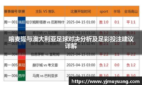 喀麦隆与澳大利亚足球对决分析及足彩投注建议详解